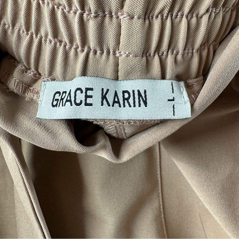 Grace Karin Women’s Beige Paperbag Waist Work Pants Tie Waist Size Large - Picture 6 of 8